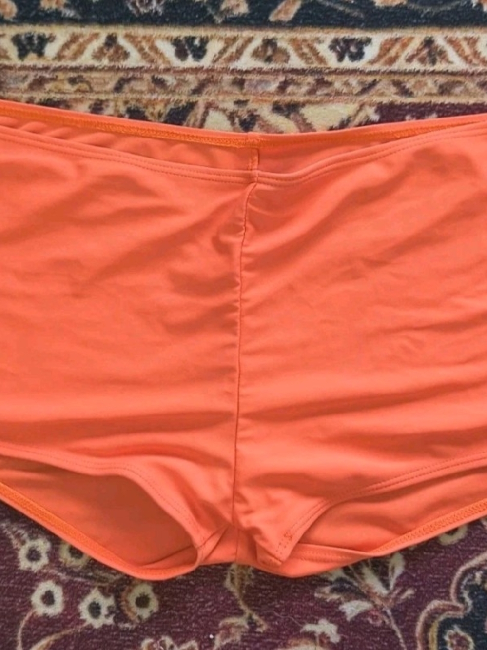 Womens Orange Stretch Boyshort Shorts Size L Low Rise Pull On Hot Pants